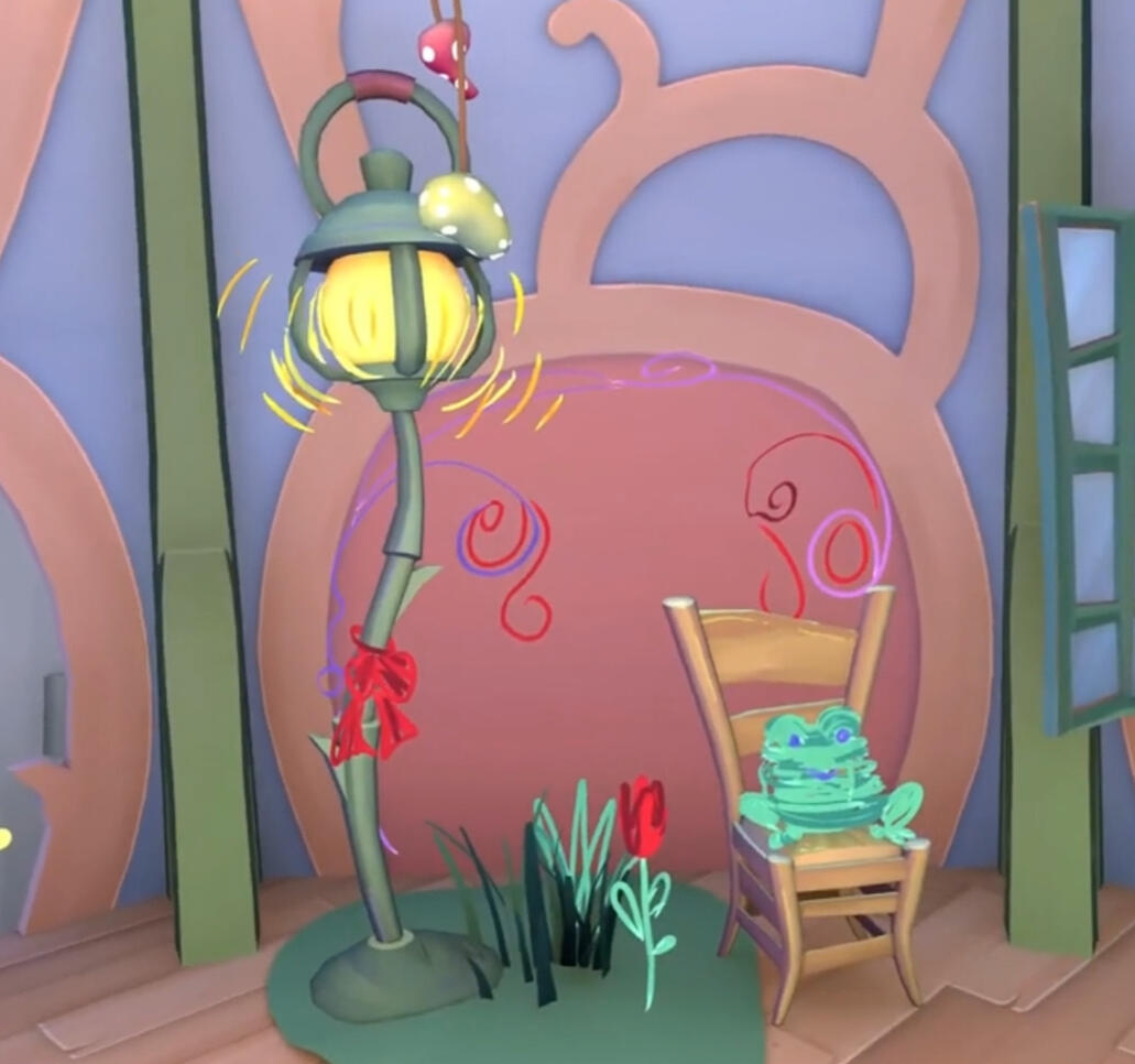 VR Painting of a frog on a chair. Decoration in Painted Realms' museum VR Painting of a frog on a chair. Decoration in Painted Realms' museum